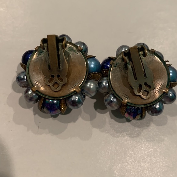 Blue Beaded Clip On Earrings - Picture 3 of 6